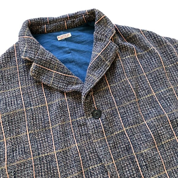 Kapital Tweed Knit Dolman Blazer Jacket Navy Blue & Peach Stripe Single Button - Picture 5 of 11